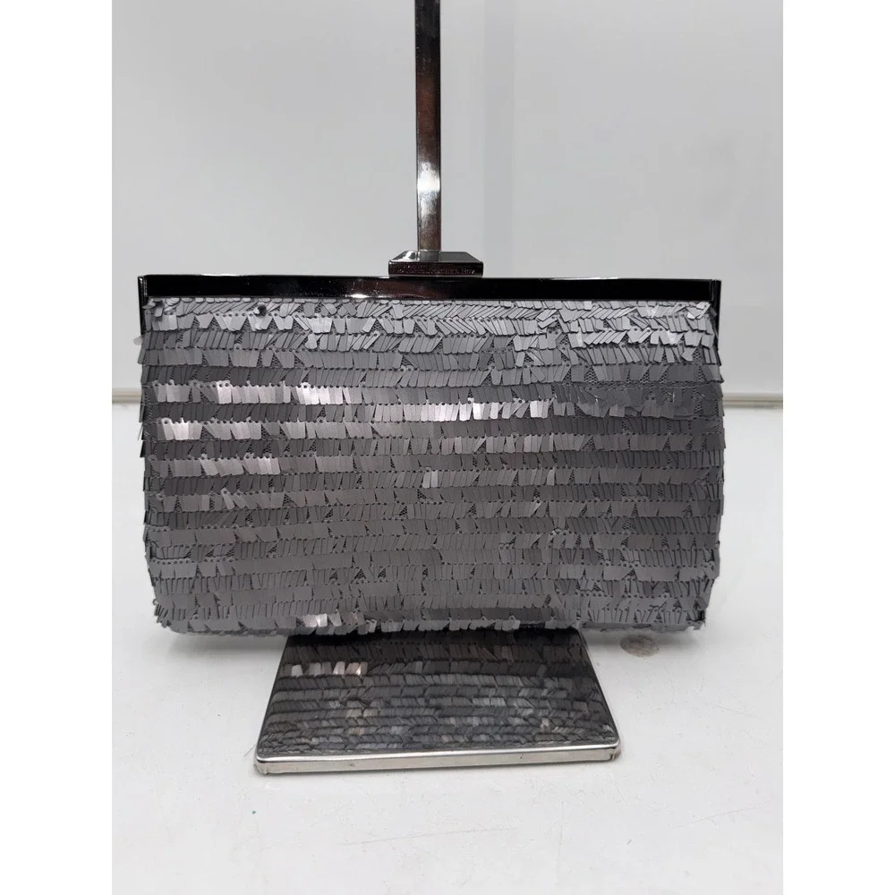 Rachel Rachel Roy Gunmetal Grey Sequin Evening Clutch Bag Shimmer Formal Bag